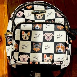 Betsey Johnson Kitsch Puppies Dog Backpack Cream Faux Leather
